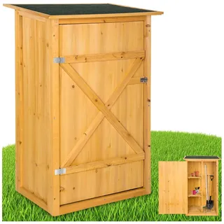 Tectake Geräteschrank Gartenschrank mit Flachdach (Bausatz, 1-St., inkl. Schlüssel) aus imprägniertem Nadelholz braun