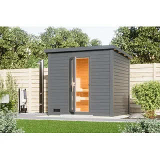Karibu Saunahaus Hytti 3 terragrau Energiesparende Saunatür Ohne Ofen