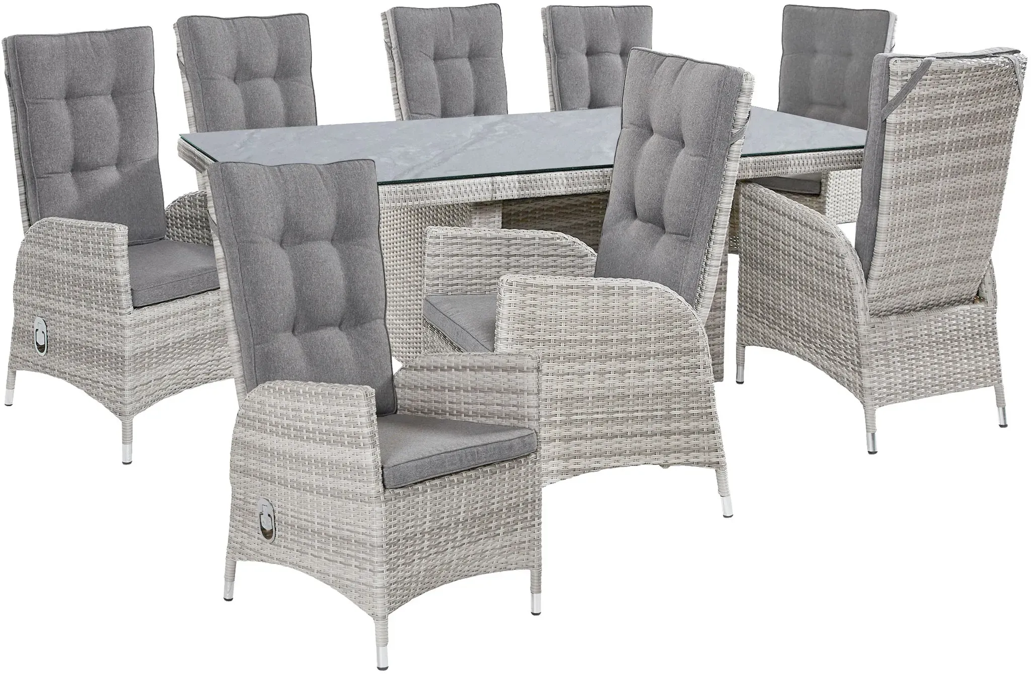 LC Garden »Parma« Gartenset weiß-grau 220cm Esstisch + 8 Positionsstühle Dining Set Sitzgruppe