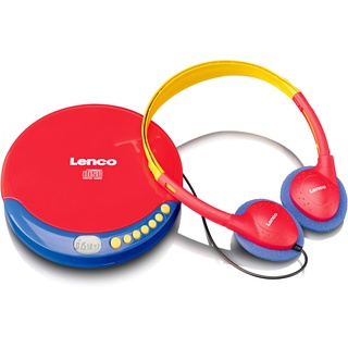 Lenco CD-021 CD-Player für Kinder - tragbarer CD-Player - Discman - Kopfhörer mit Lautstärkenbegrenzung - liest CD-R/RW - integrierter Akku - mit Ladekabel - rot/blau