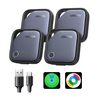 UGREEN FineTrack Duo 4 Pack für iOS & Android, USB C aufladbarer GPS Tracker kompatibel mit Apple Find My oder Google Find Hub, 12 Monaten Laufzeit, Schlüsselfinder für Backpack, Koffer, Pass usw.