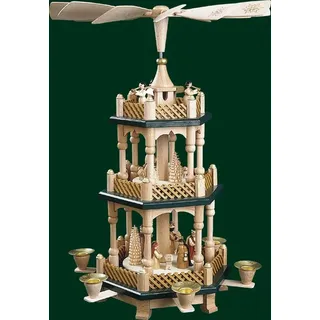 Erzgebirgische Volkskunst Richard Glässer GmbH Weihnachtspyramide Tischpyramide Erzgebirge Richard Glässer Seiffen 2-stöckig Christi Geburt Natur grüne Böden, 16732