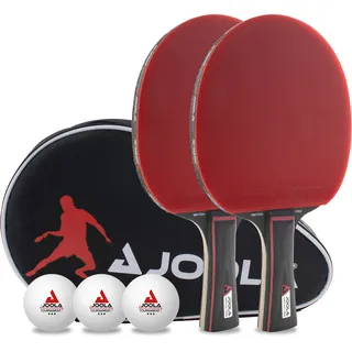 Joola Tischtennis Set Duo Pro 2 Tischtennisschläger + 3 Tischtennisbälle + Tischtennishülle, rot/schwarz, 6-teilig