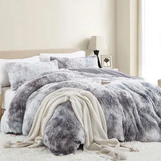 Tospass Plüsch Bettwäsche 155x220cm Grau Kunstfell Flauschig Luxus Winterbettwäsche Flanell Samt Biber Warme Deckenbezug Cashmere Touch Bettbezug mit Reißverschluss und Kissenbezug 80x80cm