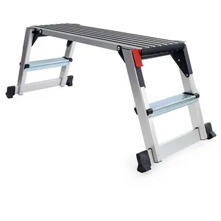 Wiltec Alu Arbeitsplattform klappbar, mobile Arbeitsbühne 95 x 30 cm Arbeitsfläche, Tritthocker für Trockenbau, tragbarer Gerüstturm