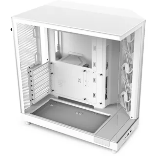 NZXT H6 Flow | CC-H61FW-01 | Kompaktes Mid-Tower Gehäuse mit zwei Kammern | Glaspaneele mit Panoramablick | Hochleistungs-Airflow-Panels | Inklusive 3 x 120 mm-Lüfter | Weiß