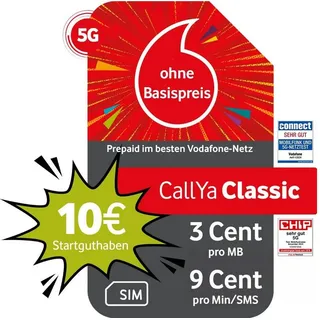 Vodafone Prepaid CallYa Classic, 10 EUR Startguthaben Prepaidkarte rot