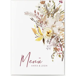 Hochzeit Menükarten selbst gestalten - Trockenblumen - Rosa | Wunderkarten.de