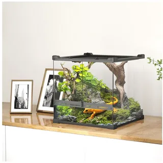 PawHut Terrarium mit Frontbelüftung, ausbruchsicherer Drehverschluss, 360°-Rundumsicht schwarz 30 cm x 30 cm x 30 cm