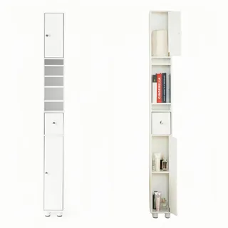 Xisilla Schmaler Badezimmerschrank mit Schubladen und verstellbaren Regalen,badschrank schmal hochschrank Weiß, Schlichter Schrank, geeignet für Wohnzimmer, Arbeitszimmer und Badezimmer