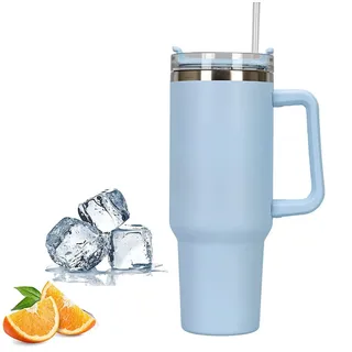 Reisebecher mit Griff, Stanley Becher mit Strohhalm und Griff, Edelstahl Kaffeebecher mit Deckel Kaffeebecher, vakuumisolierte Wasserflasche für Heißgetränke