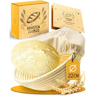 krustenzauber Gärkorb zum Brotbacken - Rundes Gärkörbchen aus Rattan mit Gärtuch - Brot Backen Zubehör, Brotkorb, Brotbackform, Sauerteig Zubehör, Gärfolie Brot, Brotkörbchen