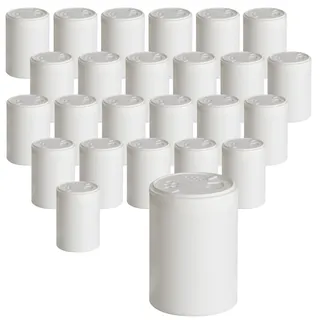 gouveo 24er Set Gewürzstreuer 150 ml weiß mit Streuaufsatz-Deckel - Gewürzdosen aus Kunststoff mit 3 Streu-Größen - Leere Salz- und Pfeffer-Streuer für Kräuter, Gewürze oder Bastelzubehör