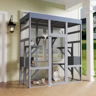 Catio Outdoor Katzengehege, Groß Katzenhaus mit Wasserdichtes Dach, 5 Plattformen & 2 Ruhebox, Outdoor Katzenkäfig Bietet Platz für bis zu 6 Katzen, Kleine Häuser für Garten, Balkon 159 x 82 x 178 cm