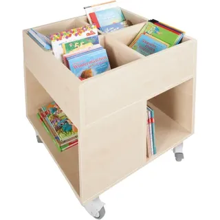 Bücherkiste CuBe, 4 Fächern auf der Oberseite, 4 Fächer seitlich, fahrbar