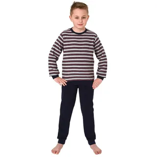 normann Frottee Schlafanzug Pyjama langarm Bündchen Streifen - 77016 in grau | Gr.: 164