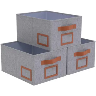 OUTBROS 3 Stück Aufbewahrungsboxen Stoff, Faltbare Aufbewahrungskiste Organizer mit Griff, Schubladen Organizer,für Kleiderschrank, Kleidung,40x30x20cm, Grau