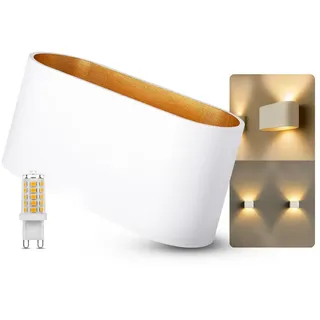 SSC-LUXon JOBERO Wandlampe weiß gold - moderne Wandbeleuchtung Up Down Vintage Design inkl. 1x G9 Leuchtmittel warmweiß