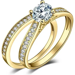 Jumpeak Diamantring 585 Gold Damenring-Set, 1ct e,vs1,3ex Damen-Verlobungsring,Valentinstagsgeschenke, Verlobungsgeschenke, Jubiläumsgeschenke goldfarben 52MM