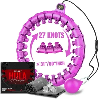 Active 100 Smart Hula Hoop, Gewichteter Hula Hoop, Verstellbarer Fitness-Übungs-Hula-Hoop, 27 abnehmbare Knoten/Glieder, Violett