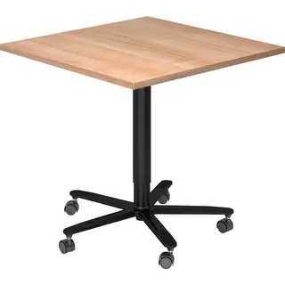 bümö Säulenhubtisch höhenverstellbar, Stehtisch Büro, Bistrotisch eckig 80 x 80 cm - Besprechungstisch Nussbaum, Stehtisch Holz-Platte, Säule aus