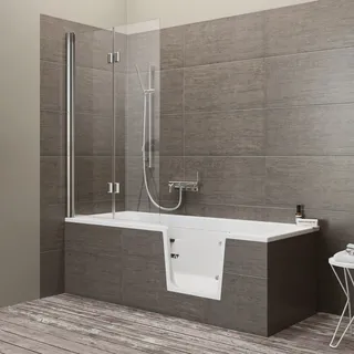 Steinkamp easy entry Badewanne 160 x 75 cm mit Glastür rechts und Styrodurverkleidung, Badewannen, weiß