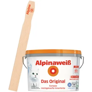Alpinaweiß Das Original – optimal deckende und ergiebige weiße Wandfarbe – mit Spritz-Schutz-Formel – mit Rührholz (1 Liter)