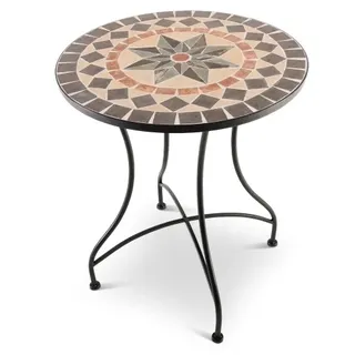 Mosaiktisch 60 cm Ø, mediterraner Garten- & Terrassentisch, 71 cm hoch, Anthrazit-Terrakotta, Raburg Mayla