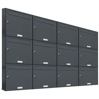 AL Briefkastensysteme 12er Premium Briefkasten Anthrazit inkl. Zeitungsfach
