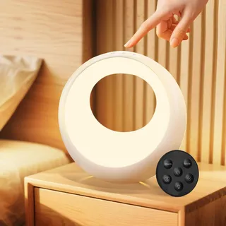 URAQT LED Nachttischlampe Touch Dimmbar Rund mit 7 RGB Farben & 9 Modi, USB Aufladbar Nachtlicht mit Fernbedienung | Led Tischlampe Kabellos mit Timer & Memory-Funktion, Nachttischlampen als Geschenke
