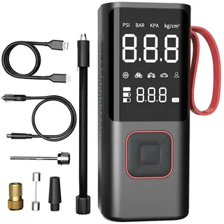 MODFU Luftpumpe Auto Luftkompressor Reifenpumpe Elektrischer Kompressor Fahrradpumpe (mit 5 Modi LED Taschenlampe Funktion maximal 150 PSI/10Bar, digital Reifendruckmesser, LCD Bildschirm, automatisch, 6000mAh Akku), Tragbar mit LED-Licht für Autoreifen Motorrad Auto Fahrrad Reifen usw schwarz