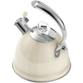 Harriet Wasserkessel Teekessel (2,36L), Edelstahl Pfeifkessel, 3-lagiger Boden, einzigartiger ergonomischer Griff, inklusive Topflappen und Unterlage, geeignet für Induktion und Gasherd (Weiß)