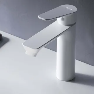AM.PM Wasserhahn Bad Weiss Waschtischarmatur Bad Armatur Mischbatterie Waschbeckenarmatur Einhebelmischer Badezimmer