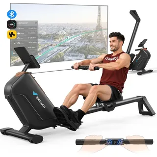 Merach magnetisches Rudergerät – leise, 16 Stufen, LCD-Display & Bluetooth-App, verstellbare Tablet-Halterung, 160 kg, vertikal klappbar - Schwarz