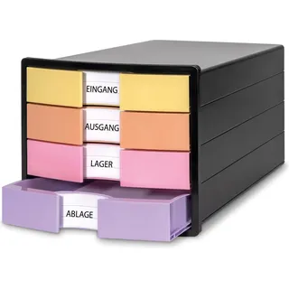HAN Schubladenbox IMPULS gelb, orange, rosa, lila 1012-139, DIN A4, DIN C4 mit 4 Schubladen