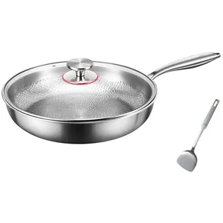 Titan Bratpfanne mit Deckel und Spatel,Antihaft Gehämmerter Wok Titanpfanne, Titanpfanne-Nutrition zum Kochen, für Küche und Camping, 28CM