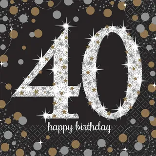 Amscan 511545 - Servietten 40. Geburtstag, 16 Stück, 33 x 33 cm, Happy Birthday, Sparkling Celebration