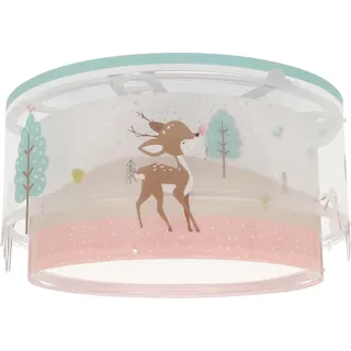 Dalber Deckenlampe Kinderzimmer, Kinder Deckenleuchte, Jungenzimmerlampe, Kinderlampe, Loving Deer Reh Tiere Rosa, 61276M, E27-2 x 15W