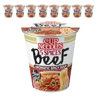 Nissin Instant Nudeln Becher 5 Spices Beef, je 64g