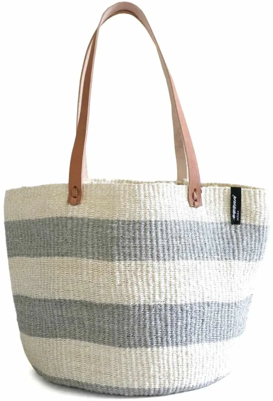 Mifuko Kiondo shopper Umhängetasche Sisal hellgrau Streifen M