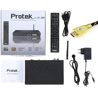 Protek X2 Twin 4K UHD 2160p H.265 HEVC E2 Linux WiFi 2X DVB-S2X Sat Receiver + MG-Technik HDMI-Kabel V2.0 Gold (Nachfolger vom X1 4K 9920 9910 9900 9770 9760 9720 9710 Protec)
