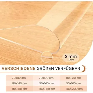 Tischdecke transparent , Glasklar Folie Wasserdicht Fettdicht, Hochglanz Schutzfolie für Tisch aus pvc, 2 mm Rechteckig 90x140 cm - Woltu