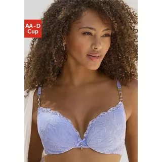 LASCANA Push-up-BH "Dalia", Damen, Gr. 90, Cup A, blau, Microtouch, Obermaterial: 55% Polyester, 39% Polyamid, 6% Elasthan, BHs Push-up-BH, mit edlen Strasssteinchen an den Trägern, Dessous