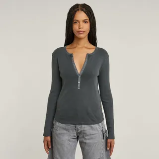 G-Star Deep Slim Langarm-t-shirt Mit V-ausschnitt - Petrol GD - S
