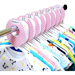 Bloomsworld 8 Baby Kleiderschrank Größentrenner, Baby Kleidergrößen Trenner von Neugeboren bis Kleinkind, Pink für Mädchen und Jungen