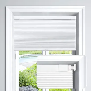 LazBlinds Jalousie, schnurlos, zellular, für Fenster, kein Werkzeug, kein Bohren, Lichtfilterung, für Fenstergröße 74 x 91 cm (B x H), Weiß