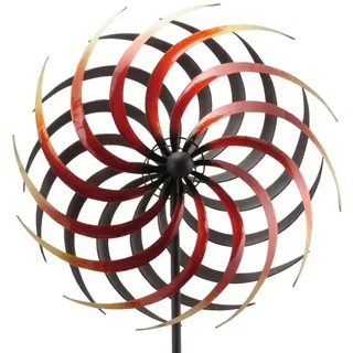 finehomegarden Deko-Windrad Metall Doppel Windspiel Gartendeko Balkon Terrasse terra/orange (1 St), Stecker 46x21cm H186cm Gartenstecker / Paket
