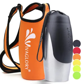 VIVAGLORY 750 ml Edelstahl Trinkflasche für Hunde & Neopren Flaschenträger Kombination, Hundetrinkflasche und Wasserflaschenhalter, Ideal für Wandern, Reisen mit Haustieren