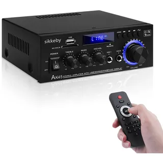 HiFi-Verstärker AK45 Mini Bluetooth Stereo-Audioverstärker Receiver 12V/ 220V 400W 2 Kanäle Digitale Endverstärker Soundverstärker w/UKW-Radio, SD/USB-Karteneingang, für Zuhause oder Auto