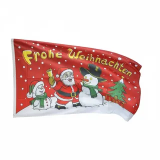 Flaggenfritze Fahne Weihnachten 150x250 cm mit 3 Metallösen, Flagge Frohe Weihnachten Rentier und Weihnachtsmann Rot, wetterbeständig, Polyester, doppelt genäht, Weihnachtsflagge Deko